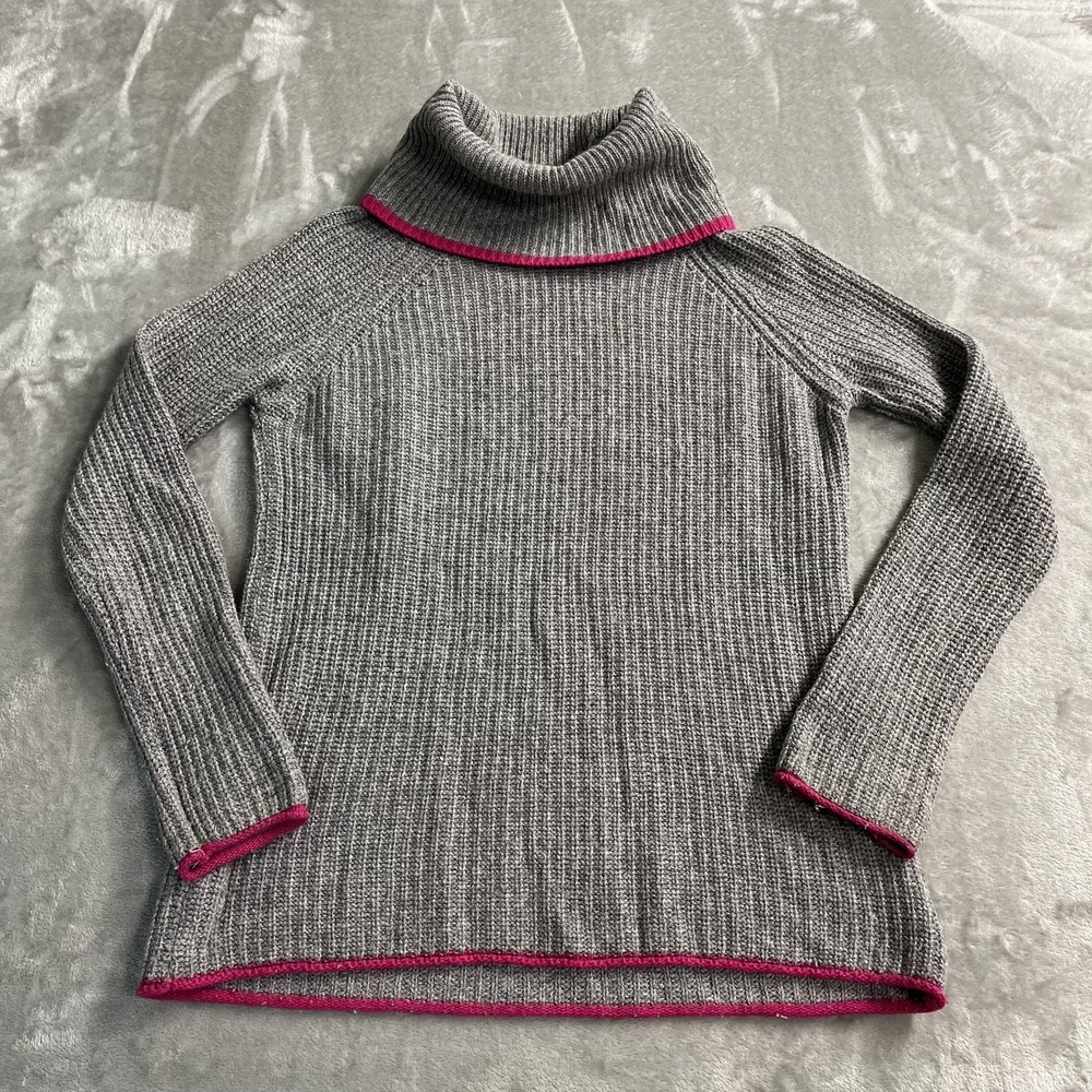 Bartolini Sweater‎ Womens Small Gray Wool Blend Turtleneck Pink Trim Raglan Knit